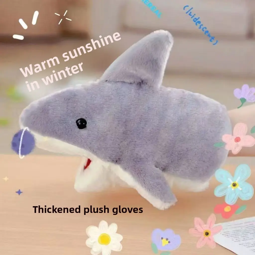 Greedy Little Shark Hand Puppet Gloves, Mouth-Opening Plush Shark Arm, Shark Hand Interactive Toy with Moving Mouth