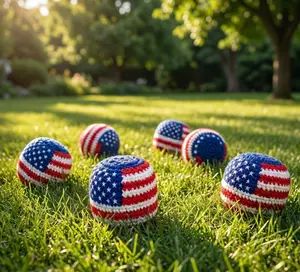 8 PCS Patriotic Flag Style Handmade Crochet Hacky Sacks  Soft Knitted Footbags for Outdoor Catch Games, July 4th Parties, and Beginner Juggling Practice