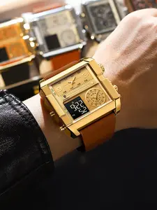 Luxury Men's Watch, Night Light, Date and Week Display, Alloy Dial, Leather Strap, Elegant Digital Multifunctional Watch, Casual Style
