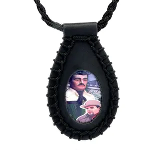 Jesus Malverde and Chapo Leather Scapular Necklace