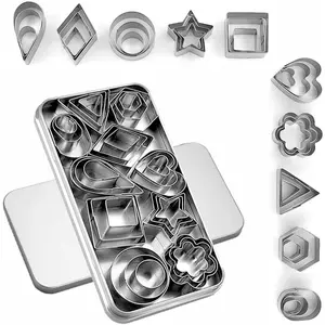 30Pcs Mini Cookie Cutter Set with Box, Small Stainless Steel Fruit Veggie Tiny Polymer Clay Cutters for Kids, Geometric Biscuit Mold