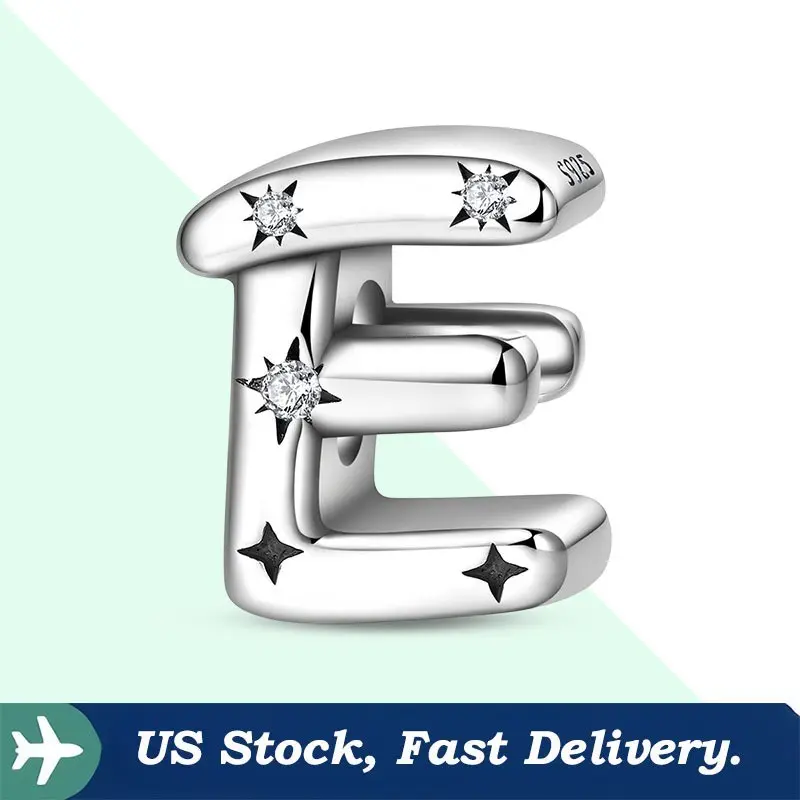 925 Sterling Silver Letter E Initial Charm, Hypoallergenic Jewelry Pendant for Women's Bracelets, Gift Necklace, Anniversary