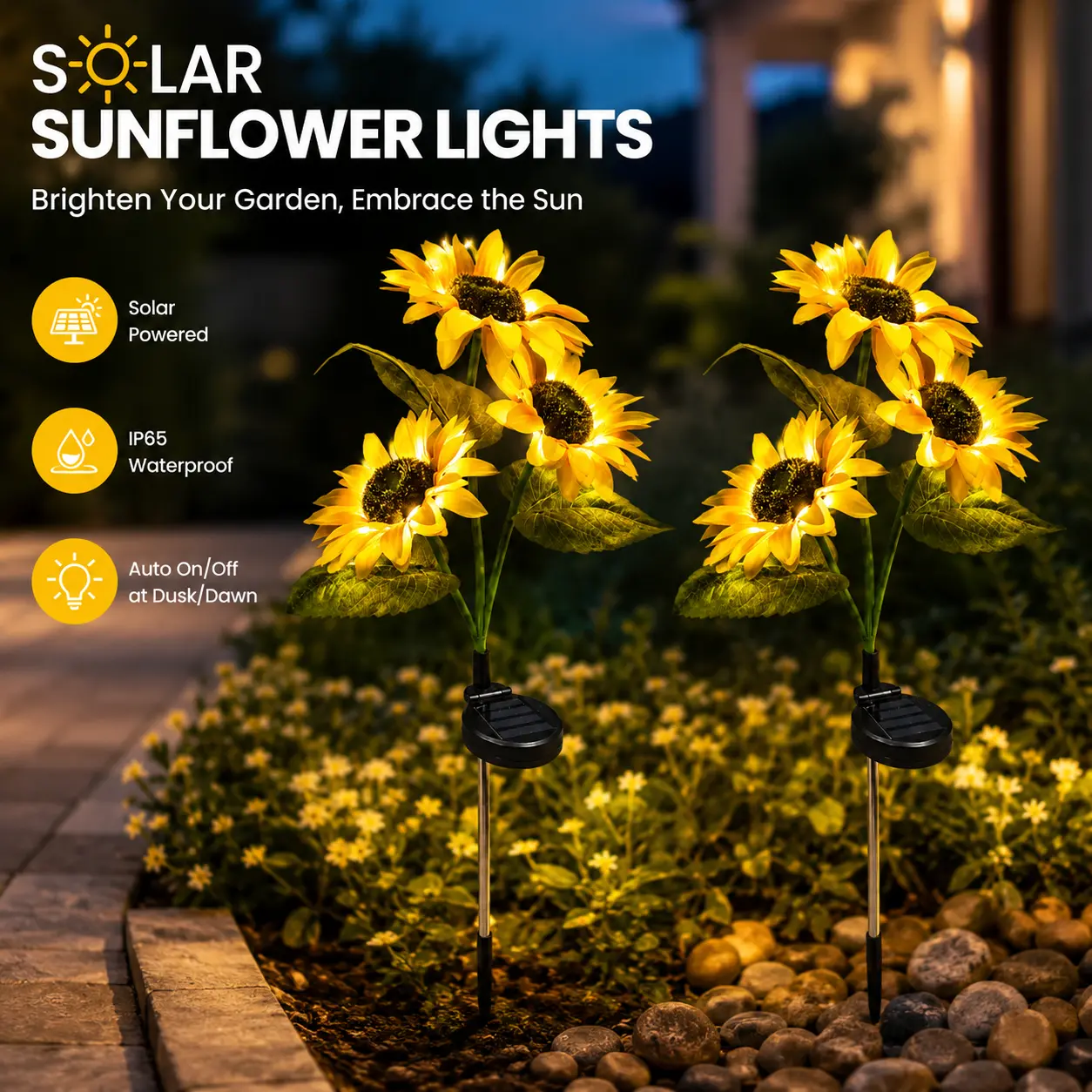Solar Sunflower LED Outdoor Lights - 2/4/6 Pack IP65 Waterproof LED Stake Lights with Auto On/Off, Outdoor Decor Landscaping Decor for Yd, Patio, Walkway halloween 2026 decor, Led Lights, Water Resistant