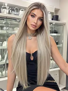 Topshe HD Frontal Wig, Natural Hairline, Gradual Platinum Blonde, Handmade 13x6 Realistic Frontal Design, Multi-Purpose Long Wigs