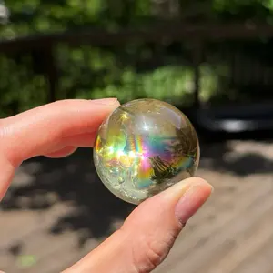 Natural Rich Citrine Crystal Sphere with Rainbow Inclusions, Golden Crystal Ball, Prosperity Abundance Stone