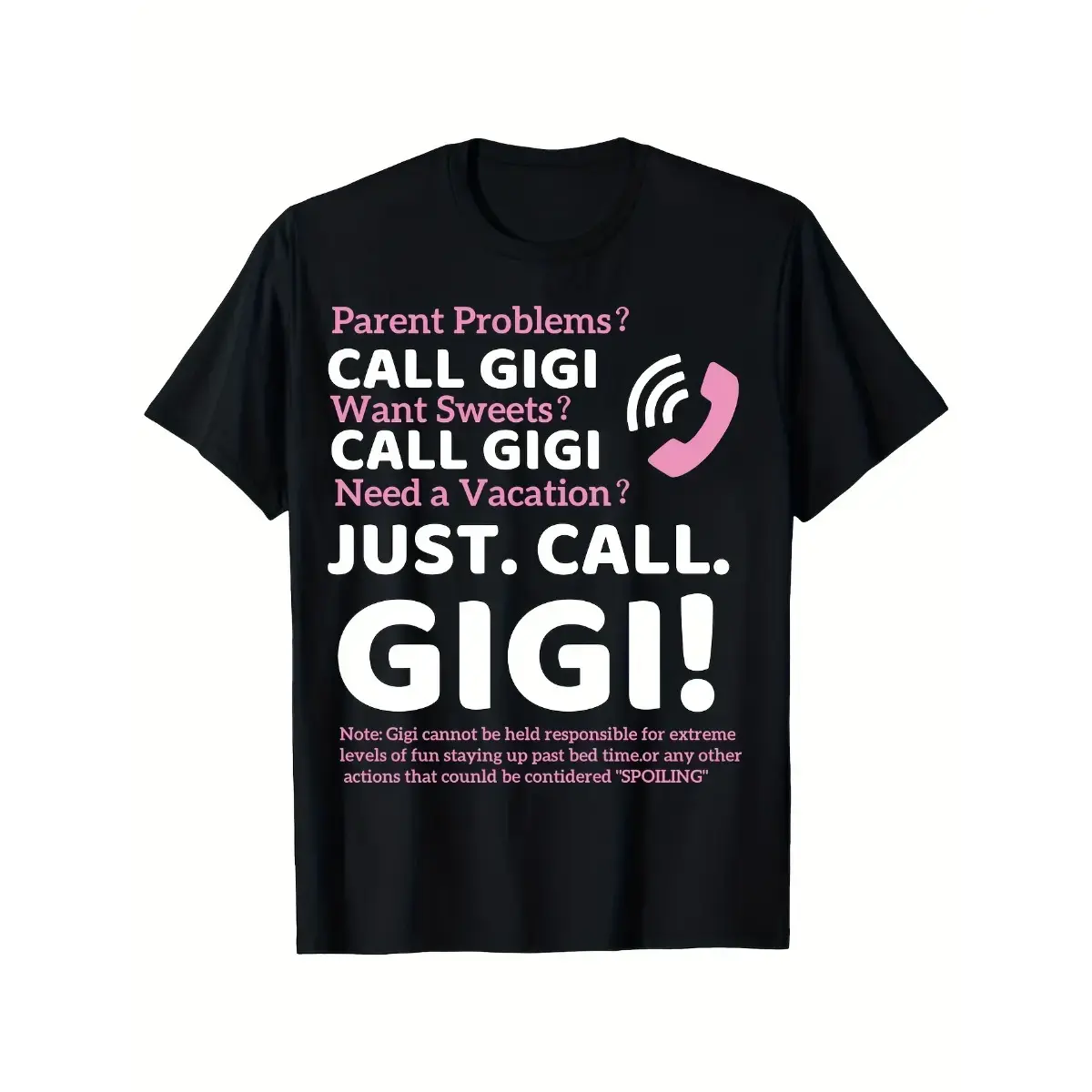 Funny Gigi T-Shirt - Just Call Gigi Graphic Tee with "Parent Problems? CALL GIGI" Saying - Soft Breathable Cotton Shirt - Regular Fit Casual Casual Attire - Mother‘s Day Birthday Gift for Grandma & Funny Family Gifts
