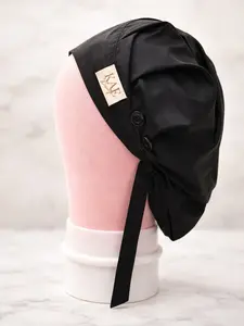 Work Bonnet with Silk Lining - Soft Comfortable Black Cap for Healthcare Professionals Secure Fit & Heatless Haircare