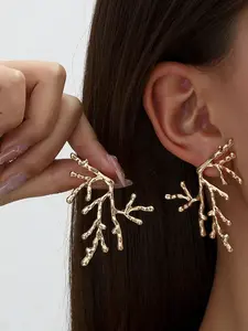Creative Unique European Style Metal Coral Branch Earrings, Fashion Streetwear Fun Earrings, Casual Plain Design, All Seasons