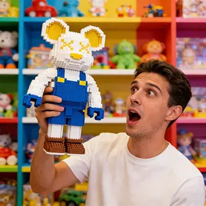 Tool Bear 3D Puzzle Building Blocks Decoration, Bookshelf Home Office Cabinet Decor, Party Living Room TV Stand Display, Ideal Gift, Building Block Model