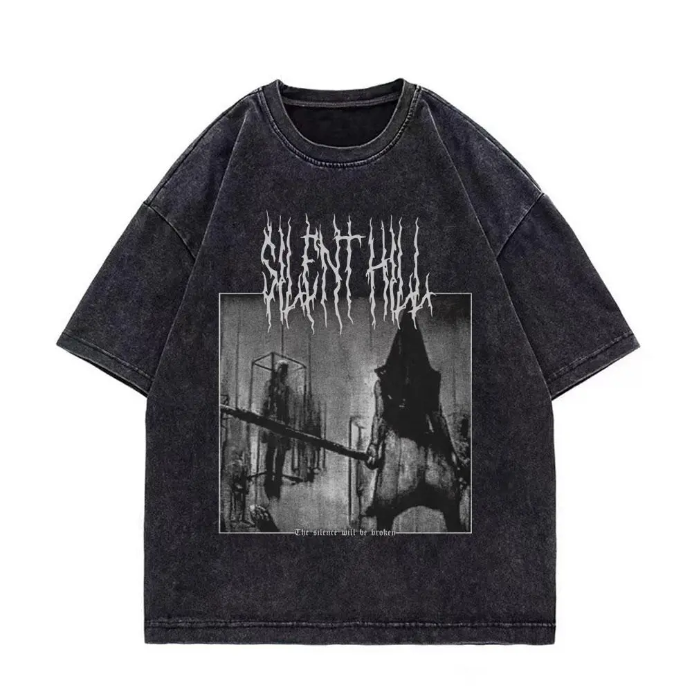 valentine shirts Silent Hill 3 Game Graphic T Shirts 2High Street Fashion Trend Vintage Washed T-shirts Men Women Casual Cotton T-shirt Streetwear