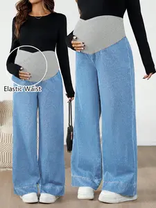 ELLIOTTWI Maternity Color Block Patchwork Jeans High Waist Wide Leg Y2K Streetwear For