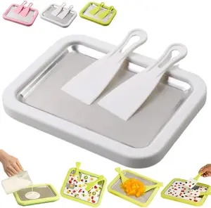 Instant Ice Cream Maker, At-Home Rolled Ice Cream Maker Kit Instant Freeze Plate with 2 Scrapers, DIY Stainless Steel Homemade Iced Tray, Fun Family Activity, Iced Stir Frying Machine