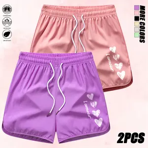 Set of 2 women’s fashion shorts featuring a drawstring elastic design; suitable for running, yoga/fitness, and commuting to work; summer clothing, womenswear, women’s shorts.