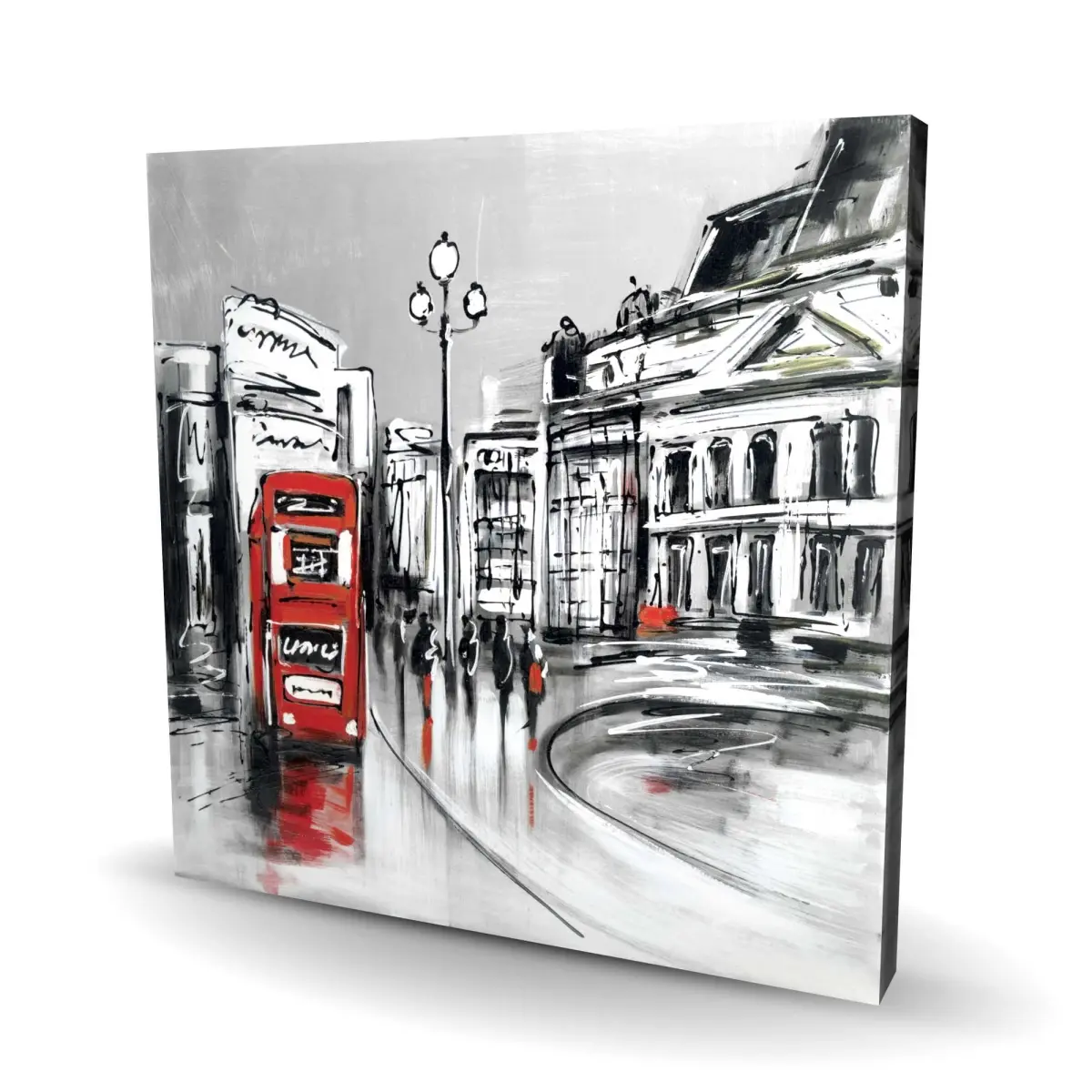 212 MAIN Artistic Abstract Gray Urban Scene High-Def Poster Print - 36x36 in., Red Bus, Black Transportation, Ideal Home Decor Wall Display Gift