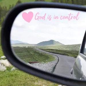 [Pack of 2pcs]God Is in Control Car Rearview Mirror Sticker, Car Rearview Mirror Decal, Car Decorative Sticker, Inspirational Vinyl Decals for Mirrors, Cars, Glass, Laptops, Car Stickers, Vehicle Exterior Decoration