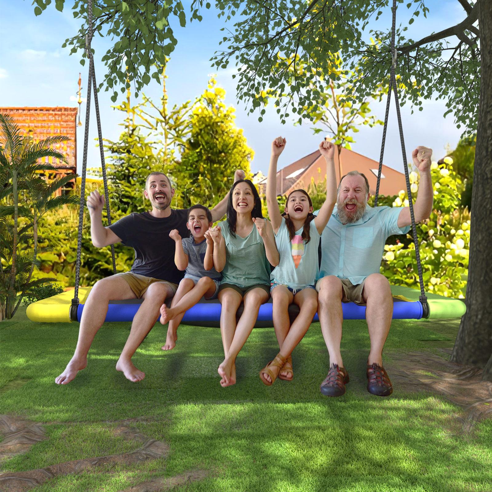 SkyBound 60'' Rectangle Platform Tree Swing for Kids and Adults, Giant Flying Swing with Adjustable Hanging Strap, Waterproof Textilene Fabric Tear & UV Resistant, Swings Set for Backyard Garden