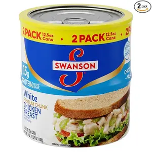 Swanson White Premium Chunk Canned Chicken Breast in Water, Fully Cooked Chicken, 12.5 OZ Can (Pack of 2)