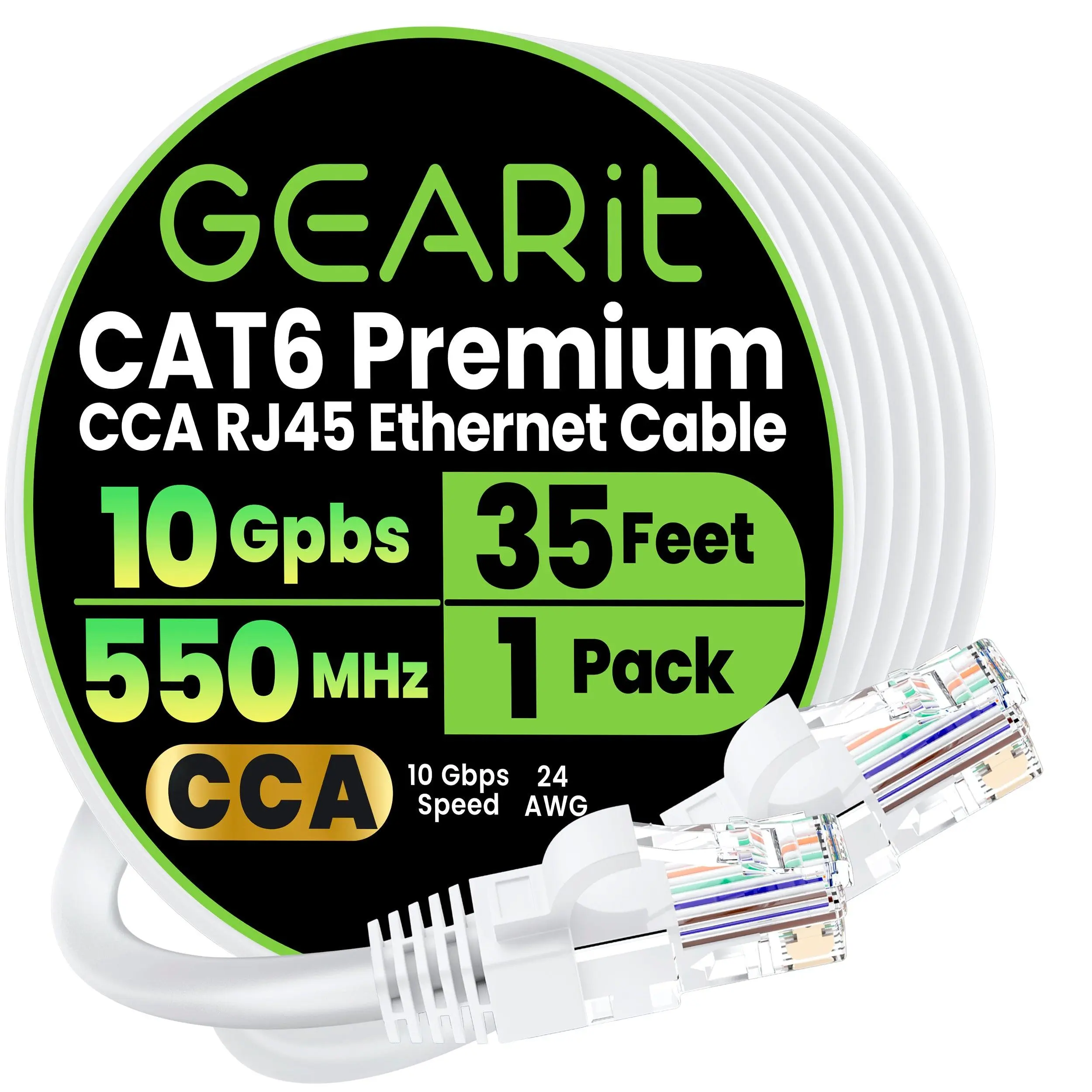 GEARit Cat 6 Ethernet Cable CCA (100 feet) LAN Network Cord, UTP, Internet, Network Cable - Supports Cat6 / Cat5e / Cat5 Network Standard - White, 100ft