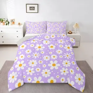 Light Daisy Quilt Set, 3-Piece Bedding with Inner Core, Includes 2 Pillowcases, Full Fill, Dreamy Girl Bedroom Decor
