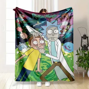 Rick and Morty Galaxy Flannel Blanket Sci Fi Adult Cartoon Rick Opening Morty Eyes Print Mr Poopybutthole Meeseeks Trippy Art Soft Warm Fuzzy Throw Perfect for Gamer Room Dorm Bedroom Sofa Funny Gift