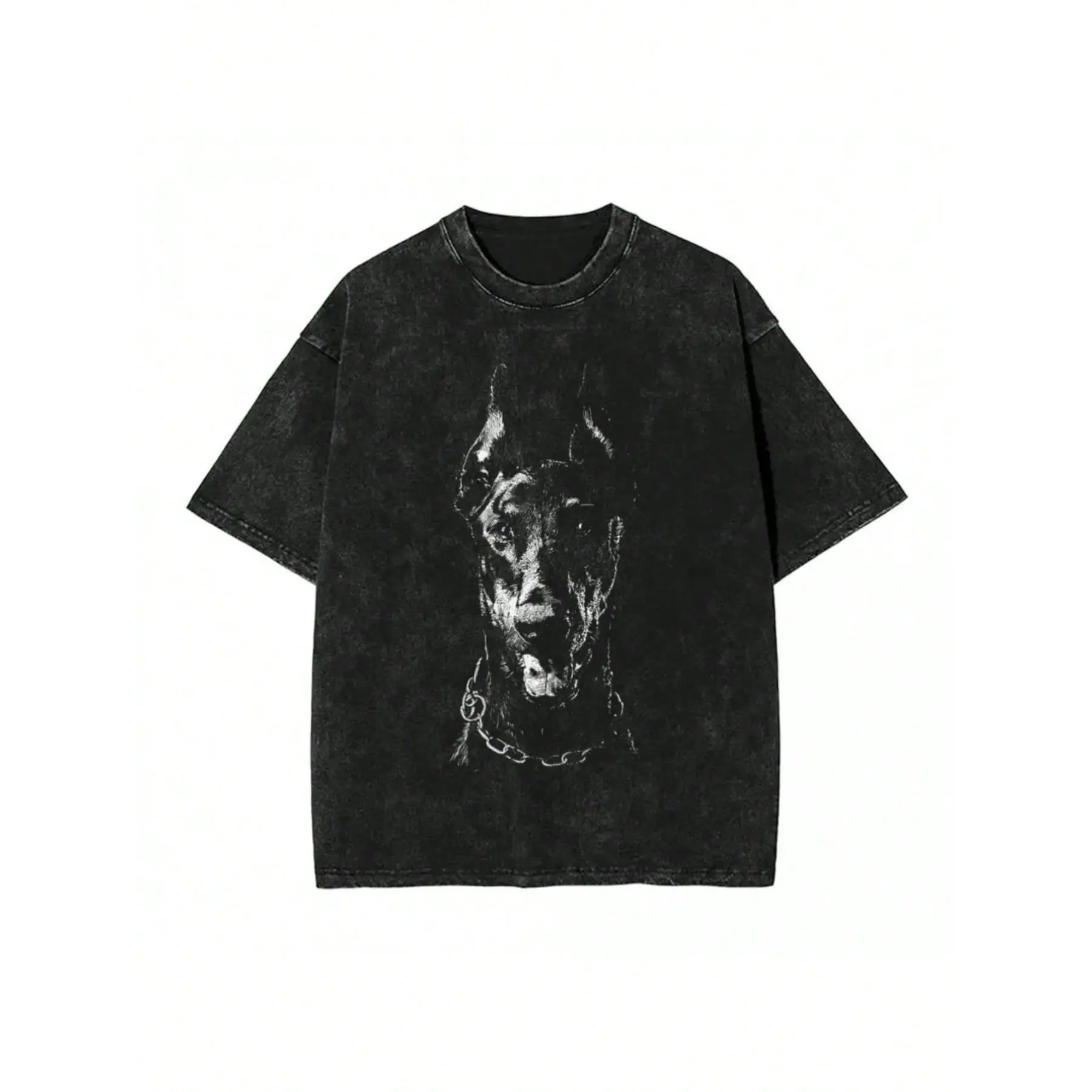 Men's Doberman Graphic Tops, Gothic Punk Vintage Washed 100% Cotton Loose Fit T-Shirt for Holiday Watch Party, Fabric