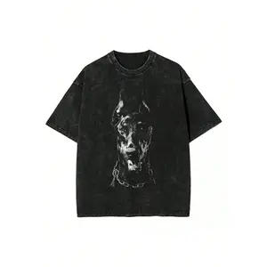1pc Men's 230g 100% Cotton Stretch T-Shirt - Round Neck Shortsleeve, Doberman Dog Graphic, Soft Distressed Hem, Vintage Washed Loose Fit, Machine Washable Casual Streetwear Top for Spring Summer