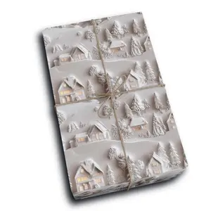 Toile Christmas Wrapping Paper 3d Effect Vintage Village Gift Wrap Winter Wonderland Holiday Present Wrap Festive Gift Packaging , Best of gift, Meaningful gift. (Get 1 paper cutter when buying any 5 rolls)