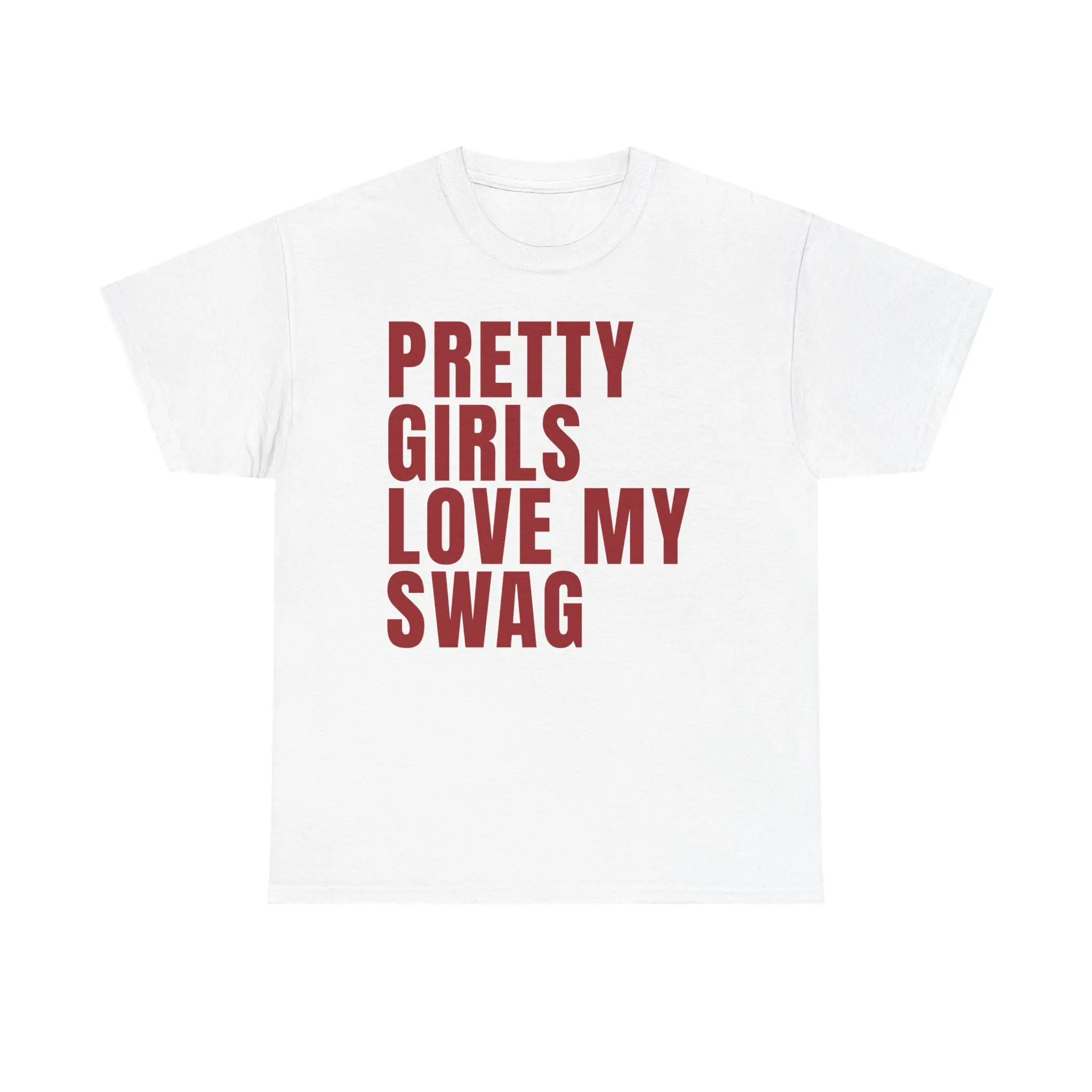 Men's 'Pretty Girls Love My Swag' Graphic T-Shirt, Soft Breathable Cotton Blend Streetwear Top, Casual Loose Fit Shortsleeve Menswear, Baggy Cut, Tshirt, Loose Fitting, All Seasons, Round Neck