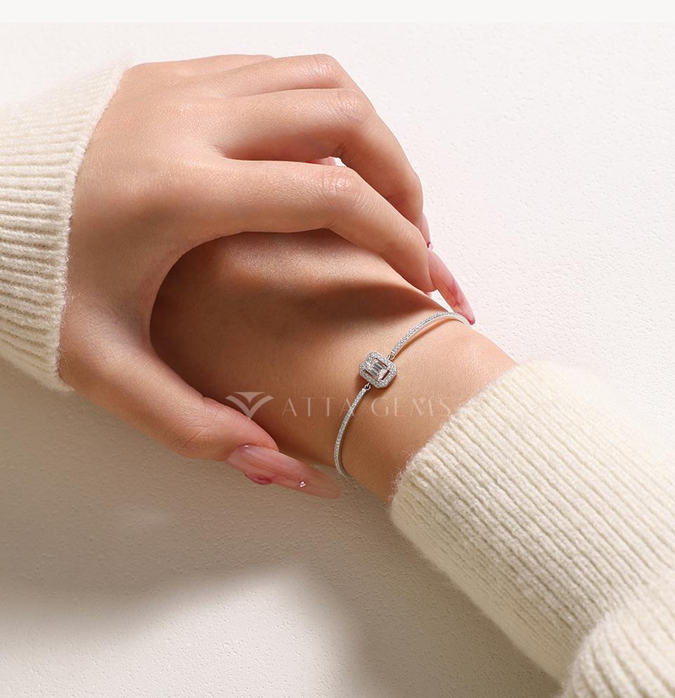 ATTAGEMS 0.6ct Octagon Cut D Color VVS1 Lab-Grown Moissanite Bracelet for Women Dating Anniversary Wedding Gift High Quality Trendy Fine Jewelry B076