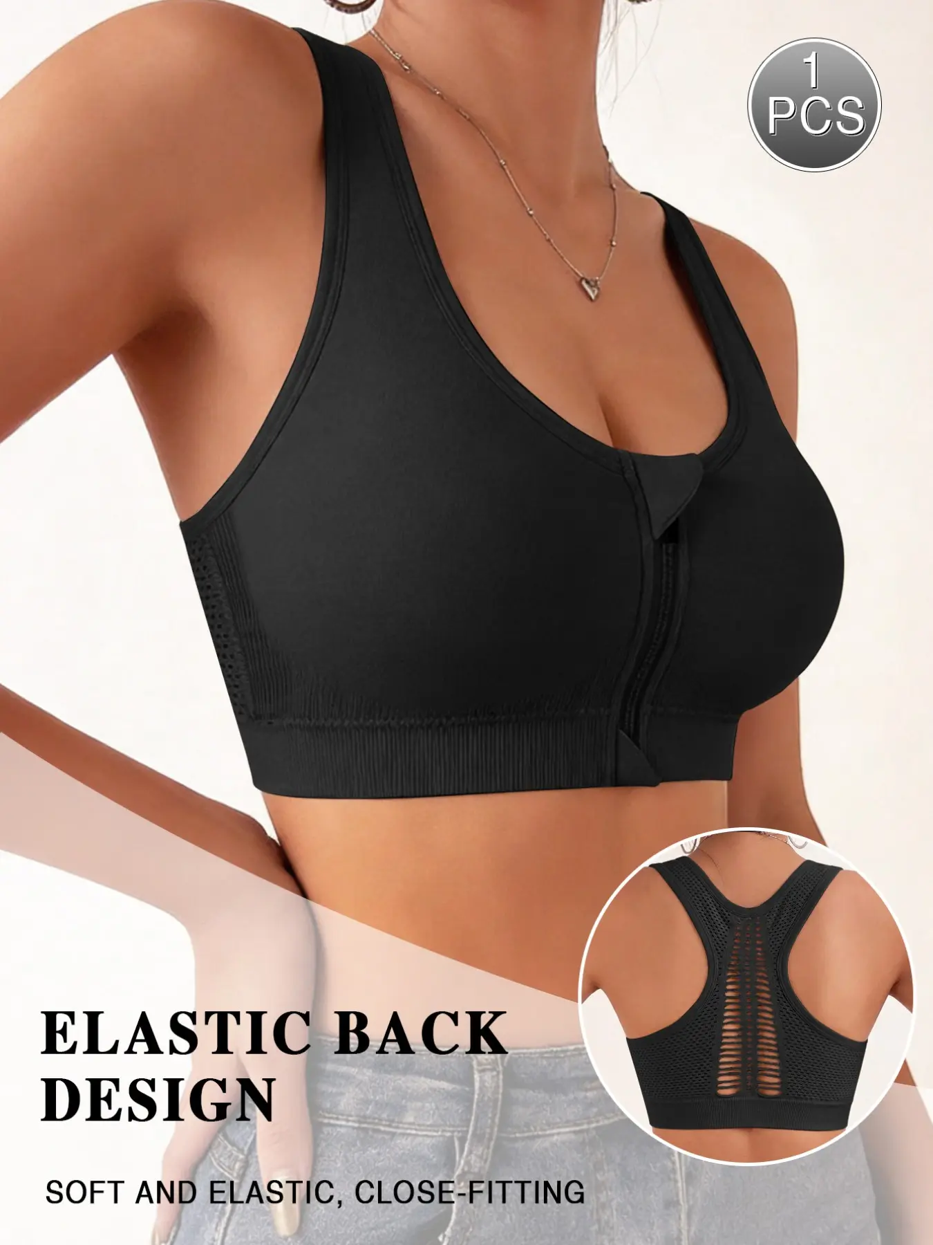 🔥 Women's Front Zip Mesh Breathable Back Support Sports Bra, Wireless Quick Dry High Support Top, Supportive Gym Bra, Push Up Anti Sagging Athletic Vest For Gym Running Yoga Training, Workout Bras, Sportswear Bra