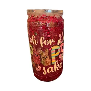 Snow globe with a uv dtf sticker that says ‘For Peeps Sake’ Tumbler Drinkware Cup Portable Reusable