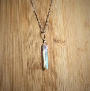 Angel Aura Crystal Point Necklace, Raw Gemstone Pointed Necklace, Pendant Crystal