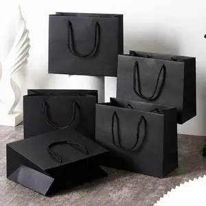 1/5pcs Black Paper Gift Bag, Clothing Bag, Birthday Gift Paper Bag, Holiday Party Kraft Paper Bag, Party Supplies, Gift Wrapping Supplies, Gift Package, Gift Packaging, Wedding, Party Decorations