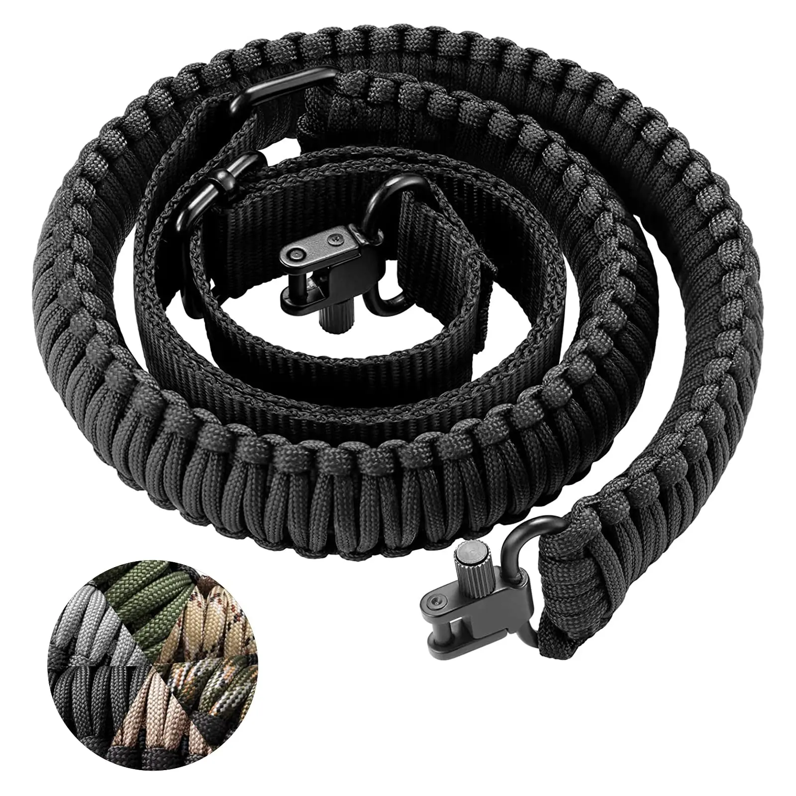 Tactical 550 Paracord Sling with Tri-Lock Swivel, 39"-50" Adjustable Length, Sturdy Nylon Webbing Strap, Heavy-Duty Metal Swivel & Buckle for Hunting, Tactical Gear and Accessories