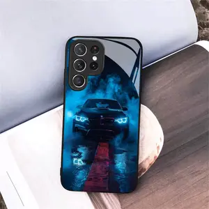 Cool Car Pattern Tempered Glass Black New Phone Case for Samsung Galaxy 25/S24/S23/S22/S21/S20/Note 20/A04/A05/A10/A12/A13/A14/A15/A23/A24/A25/A31/A32/A33/A35/A34/A50/A51/A52/A53/A54/A55/A70/A71/A72 Simple Cute Trendy Couple Style Fashion Prot