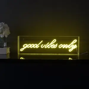 JONATHAN Y Good Vibes Only Contemporary Glam Acrylic Box USB Operated LED Neon Light; for dorm, living room, dining room, college