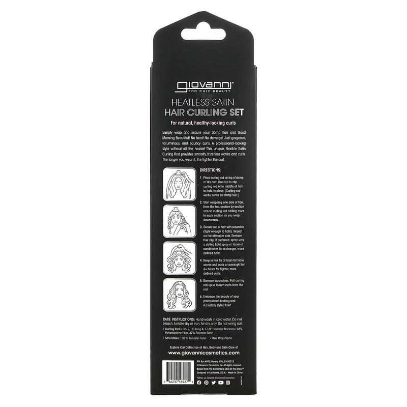 Giovanni Heatless Satin, Hair Curling Set, Black, 4 Piece