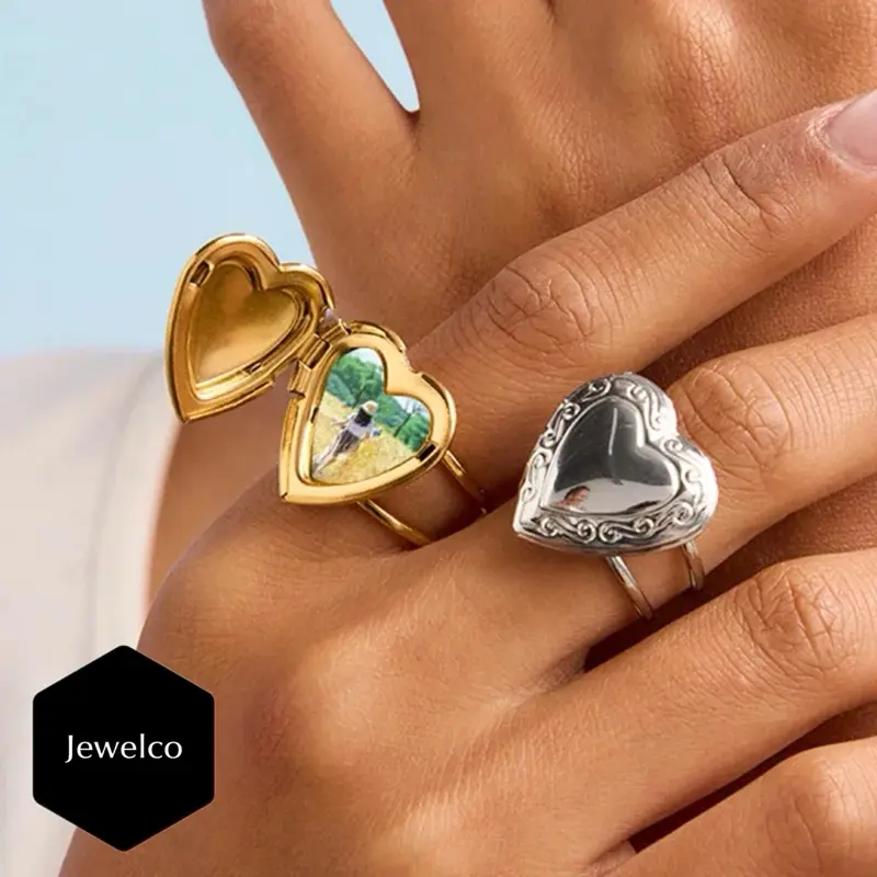 Heartfelt Memories Ring - Gold and Silver Heart Design with Unique Interior View - Personalized Keepsake Jewelry
