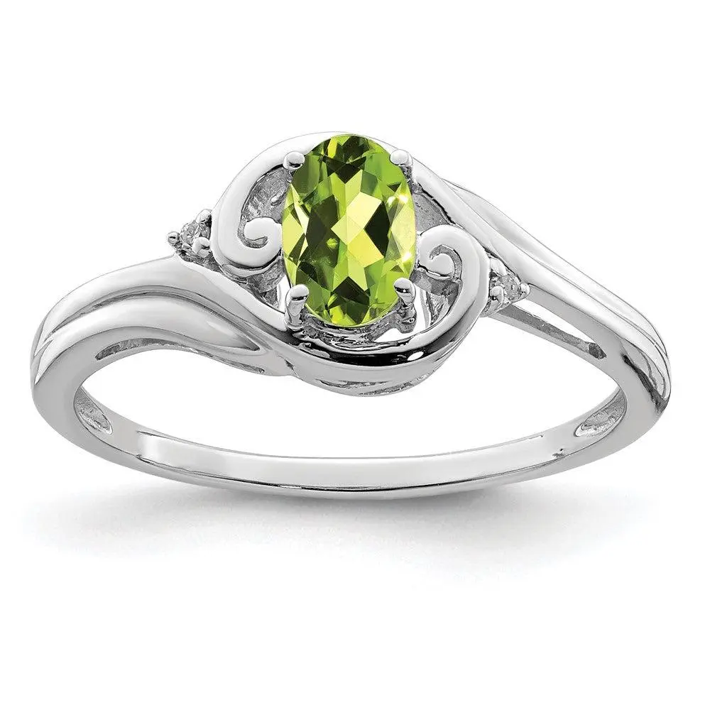 Sterling Silver Peridot Diamond Ring August Birthstone Size 9 Women