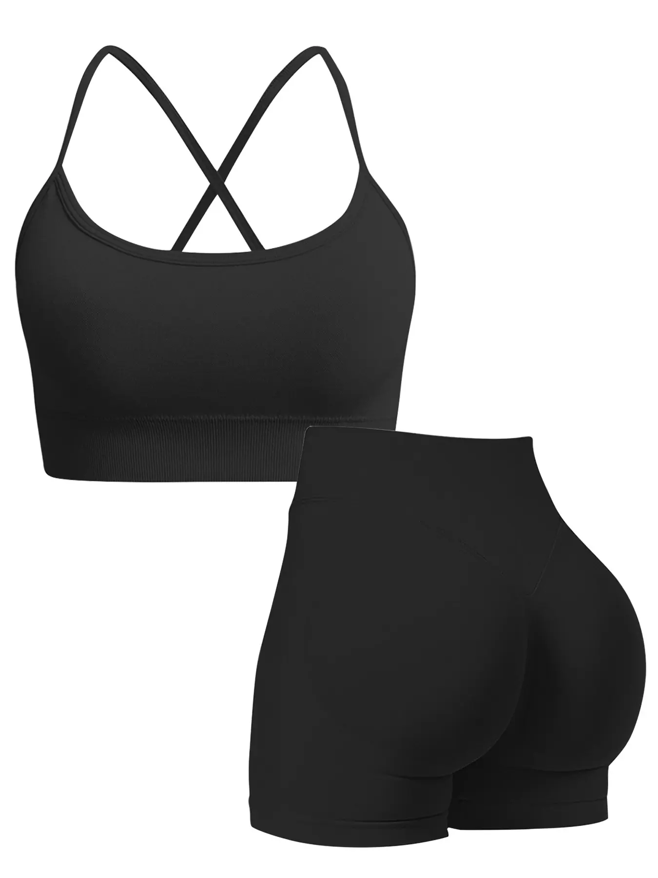 Women's Solid Criss Cross Backless Crop Sports Bra & High Waist Shorts Sports Set, Sporty Breathable Comfy for Yoga Gym Workout Running, Ladies Summer Sportswear, Workout Running Clothes, Yoga Gym Outfits, Fitness Outfit, Athletic Set