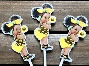Sunflower Girl, Sunflower Girl Cupcake Toppers, Sunflower Birthday, Sunflower Baby Shower, Sunflower Cupcake Picks, Sunflower Cake Toppers