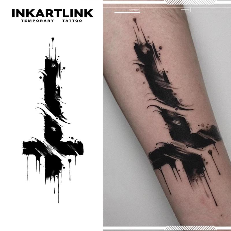 INKARTLINK Tattoo Tech, 2 Sheets Large Semi Permanent Tattoo, Adult Art Design Temporary Tattoos, Lasts 1-2 Weeks, Waterproof, Realistic Look, No Adhesive, No Reflection (Cross)