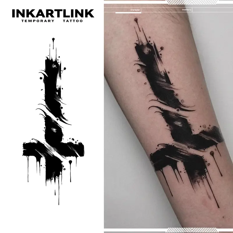 INKARTLINK Tattoo Tech, 2 Sheets Large Semi Permanent Tattoo, Adult Art Design Temporary Tattoos, Lasts 1-2 Weeks, Waterproof, Realistic Look, No Adhesive, No Reflection (Cross)