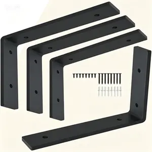 Heavy Duty Metal Shelf Bracket 12x8 Inch with Hardware, 4 Pack Black, L-Shaped Support Bracket for Shelves, Reusable Industrial Strength Brackets, Rust-Resistant Steel Mounting Bracket