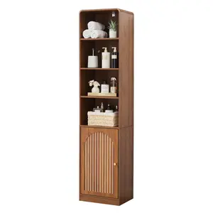 Giratree 67" Tall Slim Bathroom Storage Cabinet, Narrow Bathroom Towel Cabinet with Arched Door and Adjustable Shelves, Mid Century Modern Laundry Room Organization for Small Space, Kitchen, Living Room,Walnut