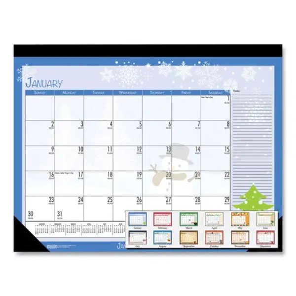 House of Doolittle Small Seasonal Desk Pad - Calendar Design, Daily Blocks, Full-Year Reference, Julian Dates, 100% Recycled Materials
