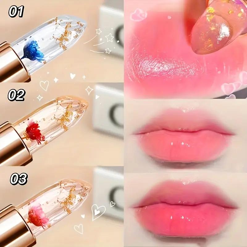 3 Pieces Transparent Petal Color Changing Lipstick Makeup Set Waterproof Long Lasting Moisturizing Lip Tint Temperature Changing Lip Glossy Cosmetic