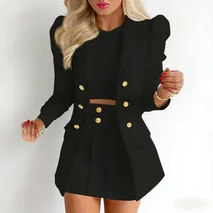 Stylish Ladies' Casual Pure Color Suit - Comfortable Fit, Versatile Style, Perfect for Any Occasion Womenswear Long Sleeve with Gold Buttons and Belt winnie the pooh outfits lace flare pants