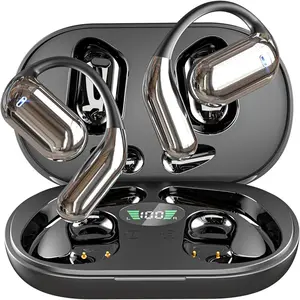 Open Ear Bluetooth 5.4 Headphones, Wireless Earbuds Sport Over Earphones with Ear Hooks 50H Playtime Ear Buds LED Display Charging Case, Waterproof Design for Running Fitness Walking