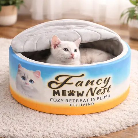 Classic Detachable Covered Cat Bed - Cozy Kitten Condo, Kitten-Size Fit, 19.7"L×19.7"W×7.9"H Curlup Space, Soft Lid Entry, Gradient Cotton, Memory Foam Cushioned Walls, Hideaway Cave, Machine Washable, Co-Snap Compatible, for 20lb Indoor Cats, Bedroom Use